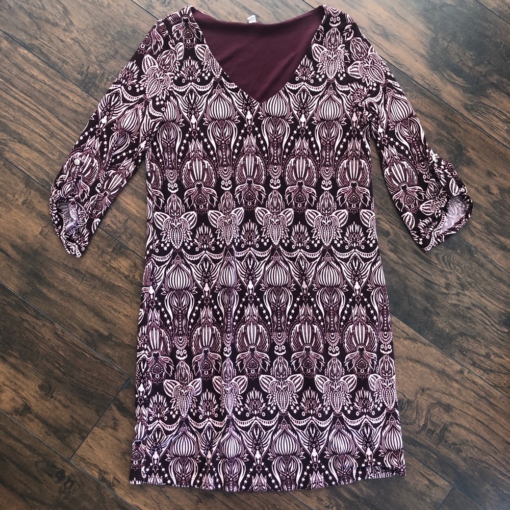 Pink Blush - Maroon Patterned Dress - Size M